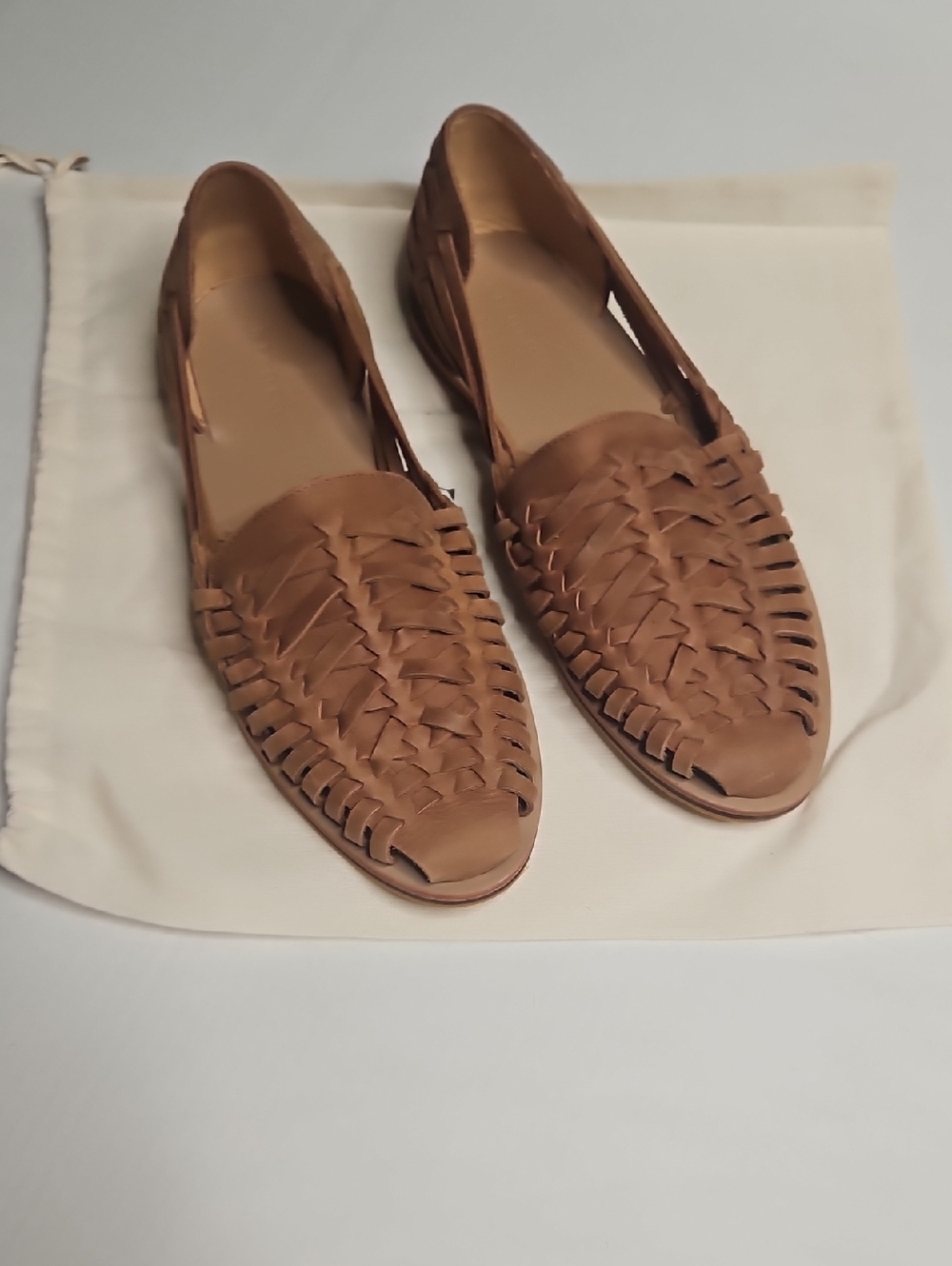 Woven Leather Huarache Flats - Tan